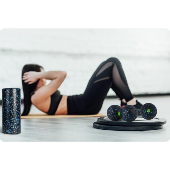 Masszázslabda és dupla masszázslabda készlet, Neo-Sport, NS-997, 8 cm és 8 x 16 cm, fekete-kék, vízálló, könnyen tisztítható, EPP hab, tartós