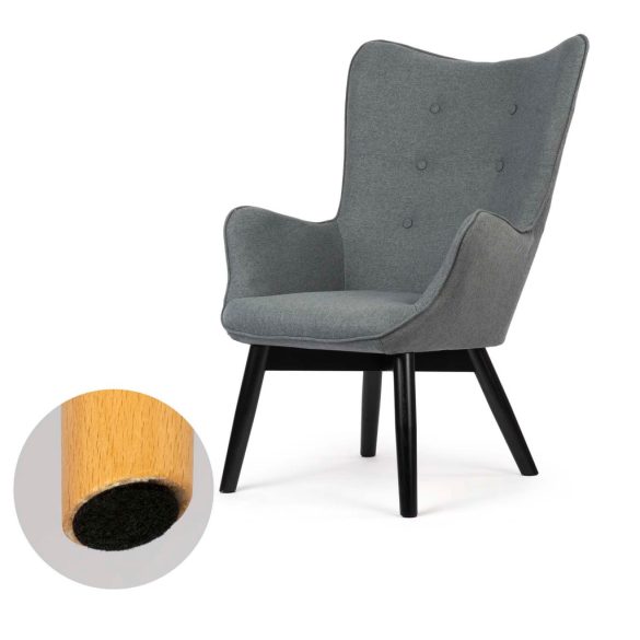 Lábtartós fotel, Sofotel Norse, szürke/fekete, lábtartóval, füles kialakítás, kárpitozott, bükkfa, filccel alábélelt lábak, levehető huzatú párna, skandináv stílus