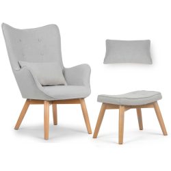   Lábtartós fotel, Sofotel Norse, világosszürke, lábtartóval, füles kialakítás, kárpitozott, bükkfa, filccel alábélelt lábak, levehető huzatú párna, skandináv stílus