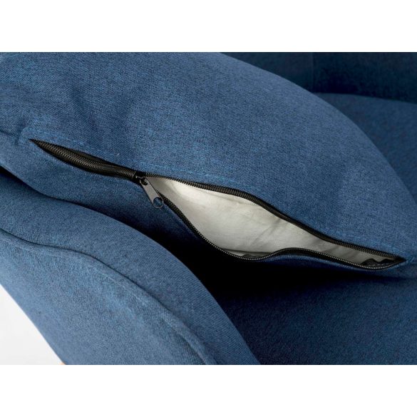 Lábtartós fotel, Sofotel Norse, kék, lábtartóval, füles kialakítás, kárpitozott, bükkfa, filccel alábélelt lábak, levehető huzatú párna, skandináv stílus