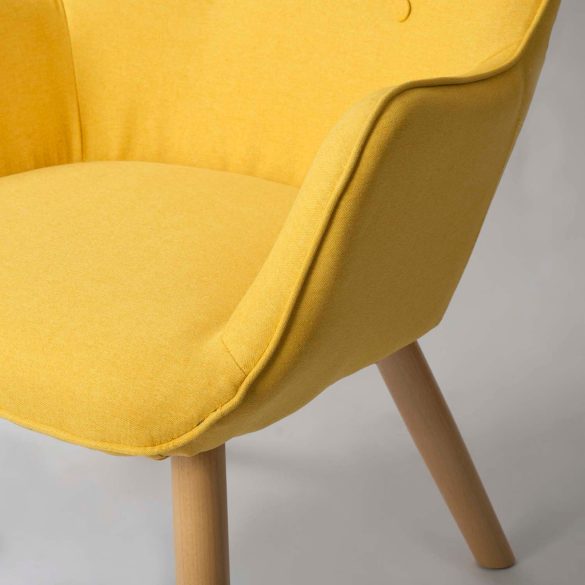 Lábtartós fotel, Sofotel Norse, sárga, lábtartóval, füles kialakítás, kárpitozott, bükkfa, filccel alábélelt lábak, levehető huzatú párna, skandináv stílus