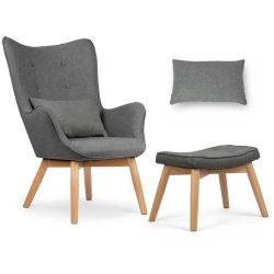   Lábtartós fotel, Sofotel Norse, szürke, lábtartóval, füles kialakítás, kárpitozott, bükkfa, filccel alábélelt lábak, levehető huzatú párna, skandináv stílus