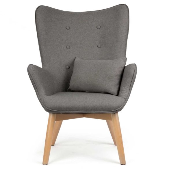 Lábtartós fotel, Sofotel Norse, szürke, lábtartóval, füles kialakítás, kárpitozott, bükkfa, filccel alábélelt lábak, levehető huzatú párna, skandináv stílus