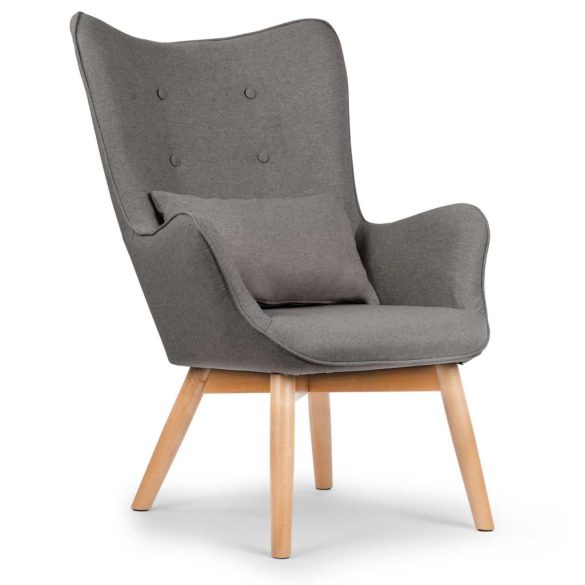 Lábtartós fotel, Sofotel Norse, szürke, lábtartóval, füles kialakítás, kárpitozott, bükkfa, filccel alábélelt lábak, levehető huzatú párna, skandináv stílus