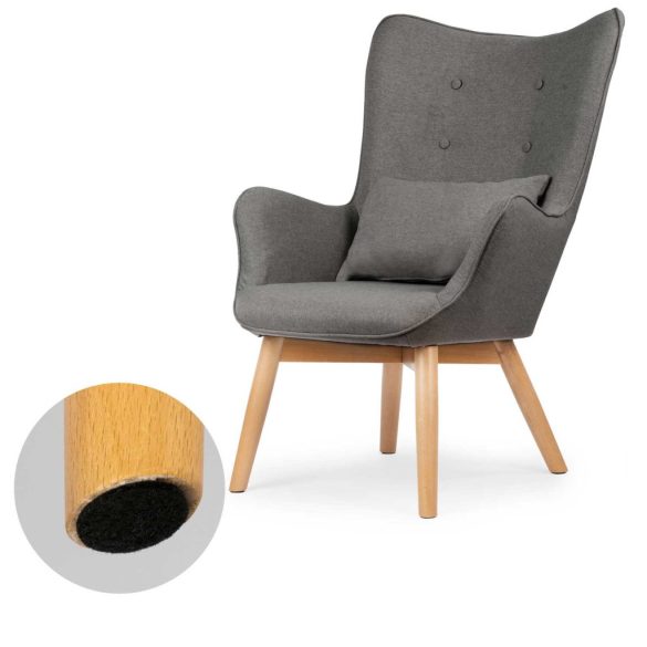 Lábtartós fotel, Sofotel Norse, szürke, lábtartóval, füles kialakítás, kárpitozott, bükkfa, filccel alábélelt lábak, levehető huzatú párna, skandináv stílus