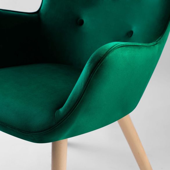 Lábtartós fotel, Sofotel Norse, zöld, lábtartóval, füles kialakítás, kárpitozott, bükkfa, filccel alábélelt lábak, levehető huzatú párna, skandináv stílus