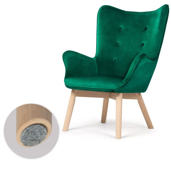 Lábtartós fotel, Sofotel Norse, zöld, lábtartóval, füles kialakítás, kárpitozott, bükkfa, filccel alábélelt lábak, levehető huzatú párna, skandináv stílus