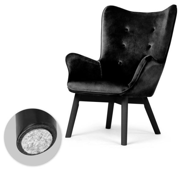 Lábtartós fotel, Sofotel Norse, fekete, lábtartóval, füles kialakítás, kárpitozott, bükkfa, filccel alábélelt lábak, levehető huzatú párna, skandináv stílus