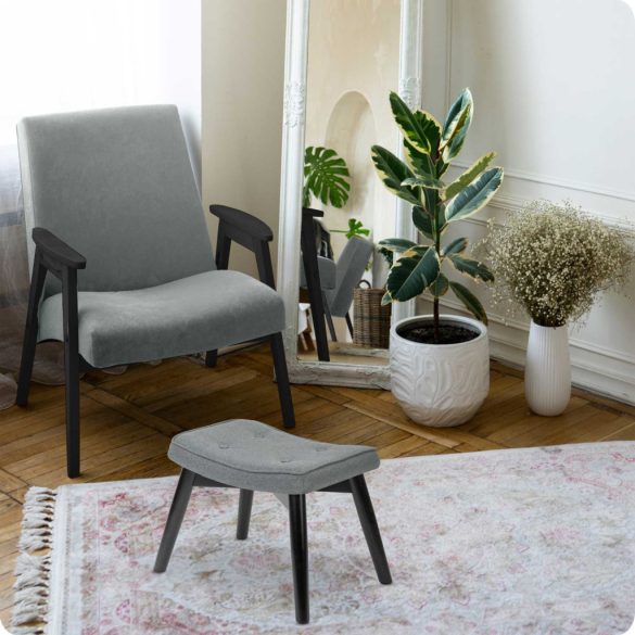 Lábtartó, Sofotel Norse, sötétszürke/fekete, skandináv stílusú, kárpitozott velúr (poliészter) huzat, filc talpakkal, padlóbarát, stabil