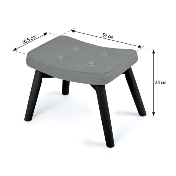 Lábtartó, Sofotel Norse, sötétszürke/fekete, skandináv stílusú, kárpitozott velúr (poliészter) huzat, filc talpakkal, padlóbarát, stabil