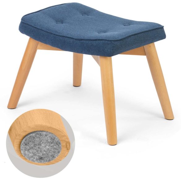 Lábtartó, Sofotel Norse, kék, skandináv stílusú, kárpitozott velúr (poliészter) huzat, filc talpakkal, padlóbarát, stabil