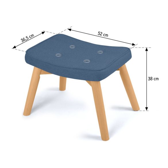 Lábtartó, Sofotel Norse, kék, skandináv stílusú, kárpitozott velúr (poliészter) huzat, filc talpakkal, padlóbarát, stabil