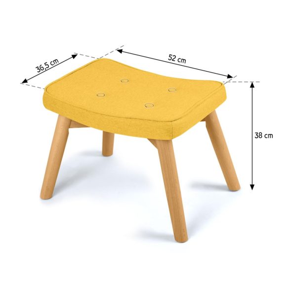 Lábtartó, Sofotel Norse, sárga, skandináv stílusú, kárpitozott velúr (poliészter) huzat, filc talpakkal, padlóbarát, stabil