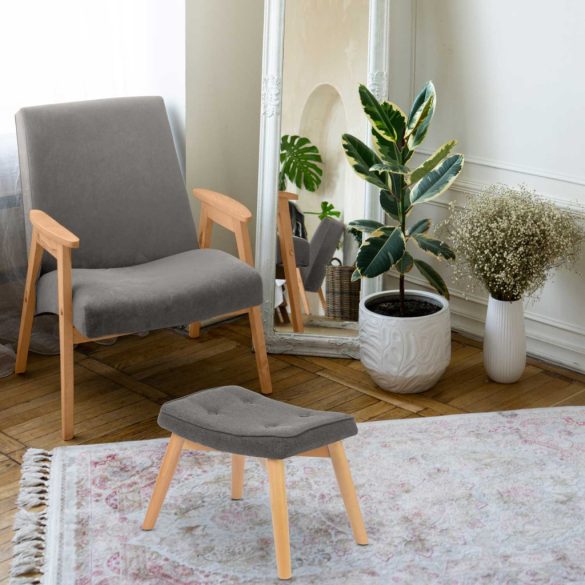 Lábtartó, Sofotel Norse, sötétszürke, skandináv stílusú, kárpitozott velúr (poliészter) huzat, filc talpakkal, padlóbarát, stabil