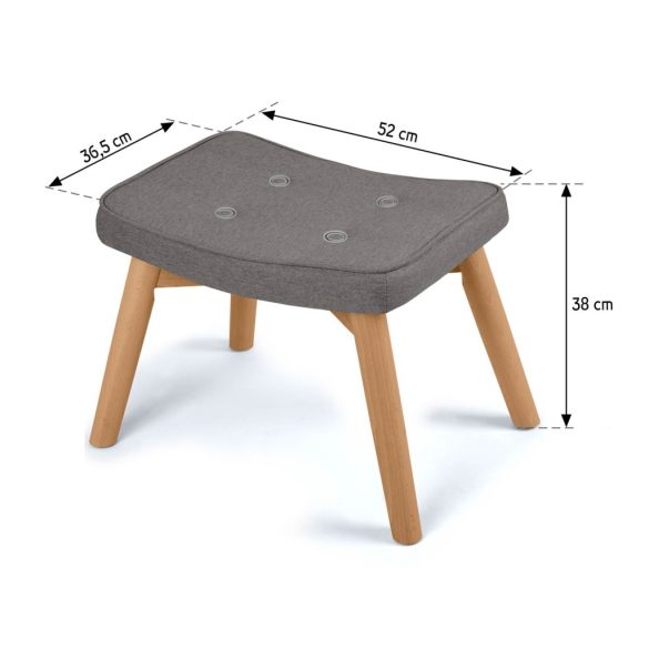 Lábtartó, Sofotel Norse, sötétszürke, skandináv stílusú, kárpitozott velúr (poliészter) huzat, filc talpakkal, padlóbarát, stabil