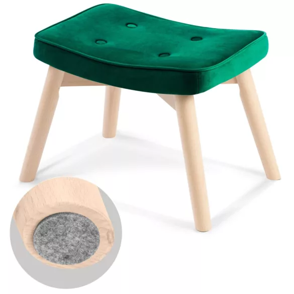 Lábtartó, Sofotel Norse, zöld, skandináv stílusú, kárpitozott velúr (poliészter) huzat, filc talpakkal, padlóbarát, stabil