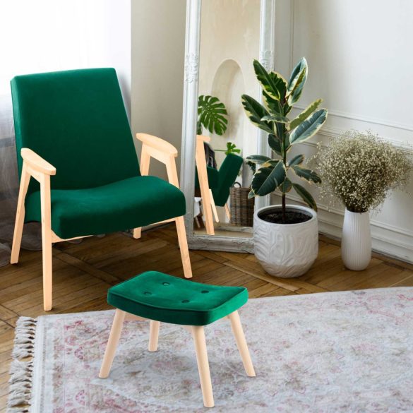 Lábtartó, Sofotel Norse, zöld, skandináv stílusú, kárpitozott velúr (poliészter) huzat, filc talpakkal, padlóbarát, stabil