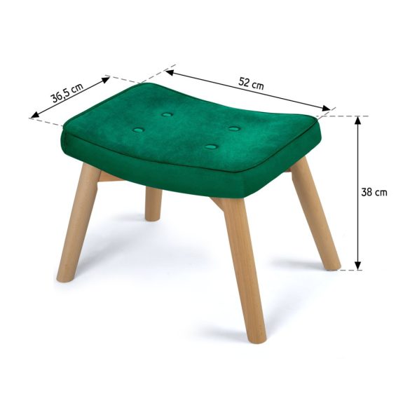 Lábtartó, Sofotel Norse, zöld, skandináv stílusú, kárpitozott velúr (poliészter) huzat, filc talpakkal, padlóbarát, stabil