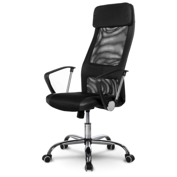 Irodai szék, Sofotel Rio, fekete, 116-125,5 cm, 42,5-53 cm ülésmagasság, mikrohálós háttámla, állítható, hintamechanika, gázliftes magasságállítás, gumírozott kerekek