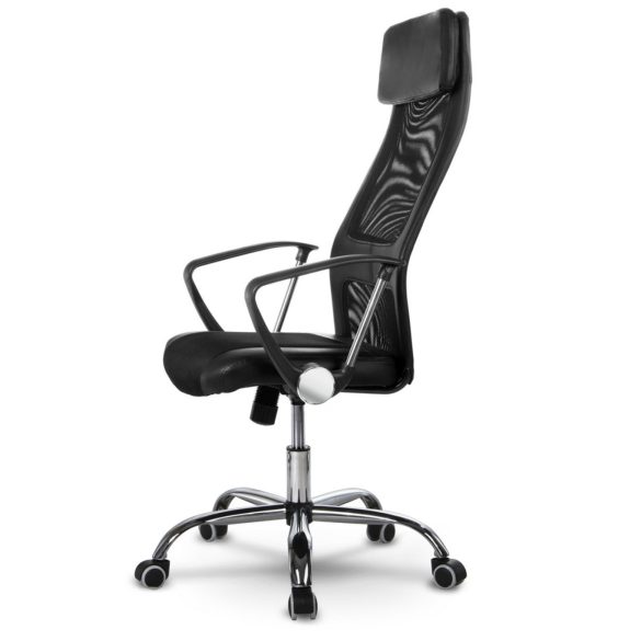 Irodai szék, Sofotel Rio, fekete, 116-125,5 cm, 42,5-53 cm ülésmagasság, mikrohálós háttámla, állítható, hintamechanika, gázliftes magasságállítás, gumírozott kerekek