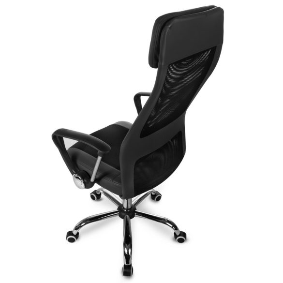 Irodai szék, Sofotel Rio, fekete, 116-125,5 cm, 42,5-53 cm ülésmagasság, mikrohálós háttámla, állítható, hintamechanika, gázliftes magasságállítás, gumírozott kerekek