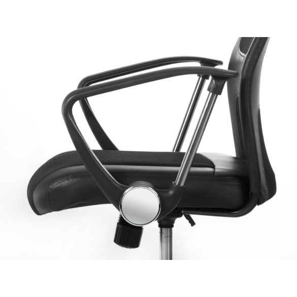 Irodai szék, Sofotel Rio, fekete, 116-125,5 cm, 42,5-53 cm ülésmagasság, mikrohálós háttámla, állítható, hintamechanika, gázliftes magasságállítás, gumírozott kerekek