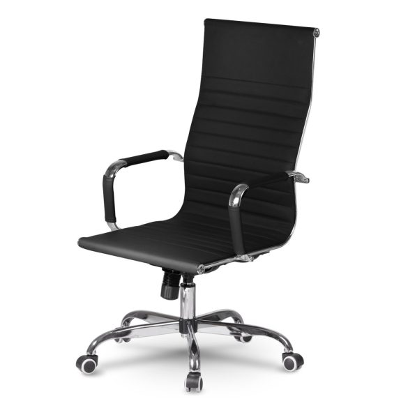 Irodai szék, Sofotel Tokio, fekete, ergonomikus magas háttámla, hintamechanika, állítható magasság, krómozott talp és karfák, műbőr kárpit