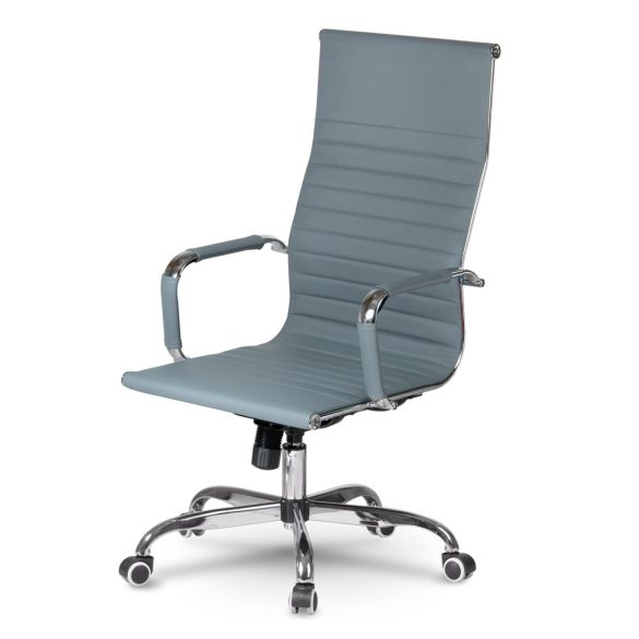 Irodai szék, Sofotel Tokio, szürke, ergonomikus magas háttámla, hintamechanika, állítható magasság, krómozott talp és karfák, műbőr kárpit