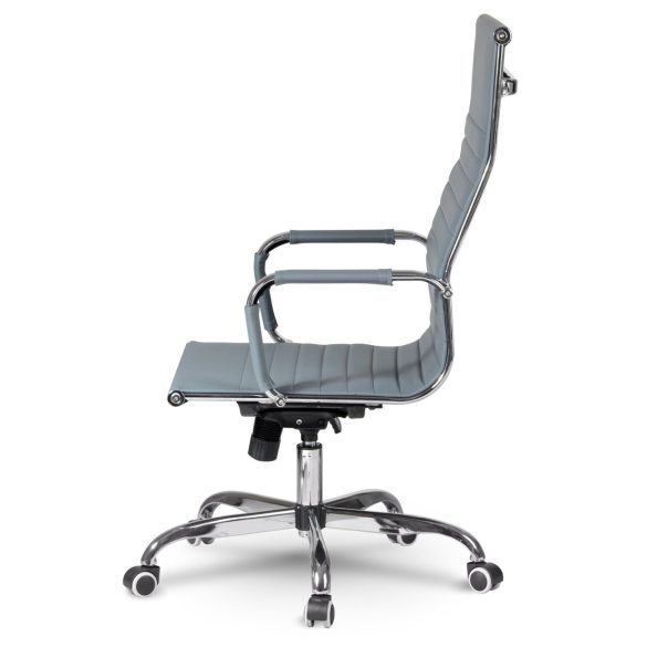 Irodai szék, Sofotel Tokio, szürke, ergonomikus magas háttámla, hintamechanika, állítható magasság, krómozott talp és karfák, műbőr kárpit