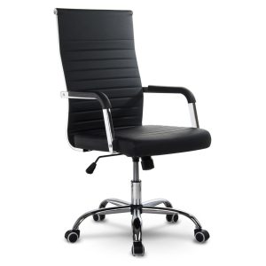 Irodai szék, Sofotel Boston, fekete, műbőr kárpit, krómozott karfák és csillagtalp, Tilt hintamechanika, gumírozott kerekek, ergonomikus háttámla