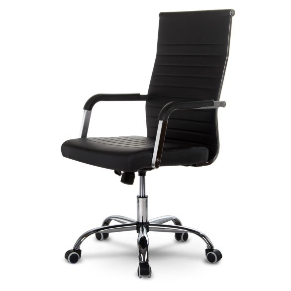 Irodai szék, Sofotel Boston, fekete, műbőr kárpit, krómozott karfák és csillagtalp, Tilt hintamechanika, gumírozott kerekek, ergonomikus háttámla