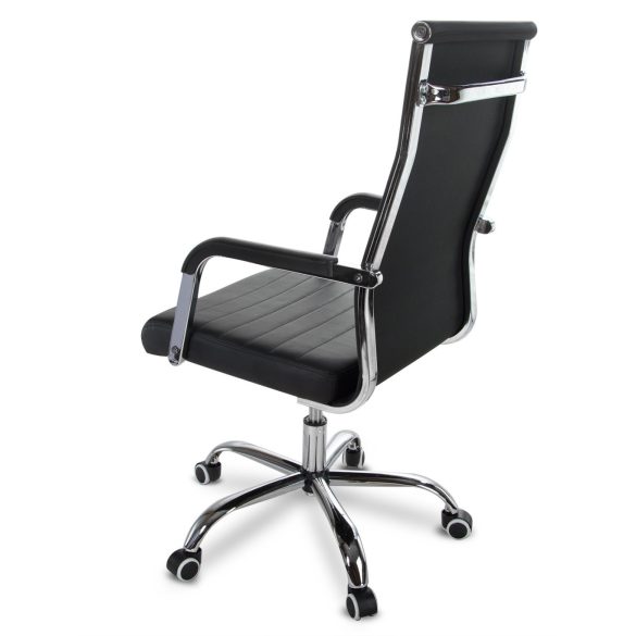 Irodai szék, Sofotel Boston, fekete, műbőr kárpit, krómozott karfák és csillagtalp, Tilt hintamechanika, gumírozott kerekek, ergonomikus háttámla