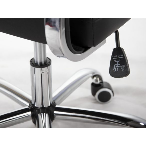 Irodai szék, Sofotel Boston, fekete, műbőr kárpit, krómozott karfák és csillagtalp, Tilt hintamechanika, gumírozott kerekek, ergonomikus háttámla