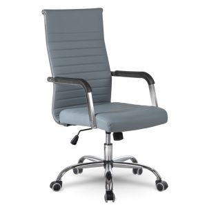 Irodai szék, Sofotel Boston, szürke, műbőr kárpit, krómozott karfák és csillagtalp, Tilt hintamechanika, gumírozott kerekek, ergonomikus háttámla
