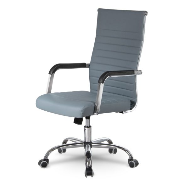 Irodai szék, Sofotel Boston, szürke, műbőr kárpit, krómozott karfák és csillagtalp, Tilt hintamechanika, gumírozott kerekek, ergonomikus háttámla