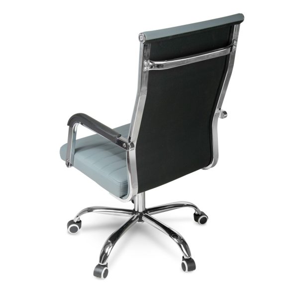 Irodai szék, Sofotel Boston, szürke, műbőr kárpit, krómozott karfák és csillagtalp, Tilt hintamechanika, gumírozott kerekek, ergonomikus háttámla