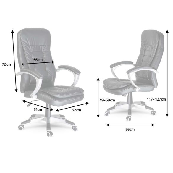 Irodai szék, Sofotel Toronto, fekete, fejtámlás, állítható, 47-57 cm ülésmagasság, műbőr kárpit, gumírozott kerekek, Tilt hintamechanika, gázliftes magasságállítás