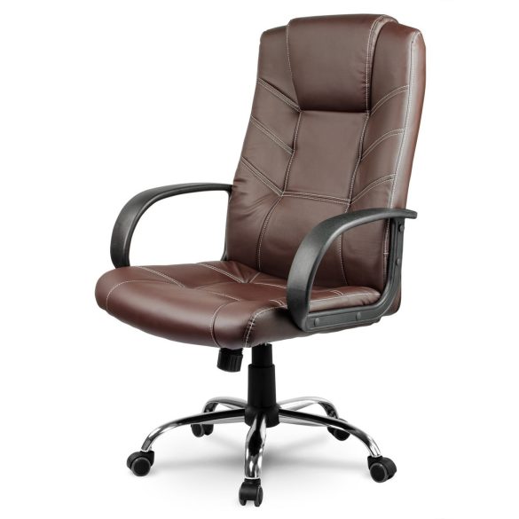 Irodai szék, Sofotel EG-221, barna, 45-55 cm ülésmagasság, 106–116 cm, műbőr kárpit, Tilt hintamechanika, krómozott talp, gumírozott kerekek