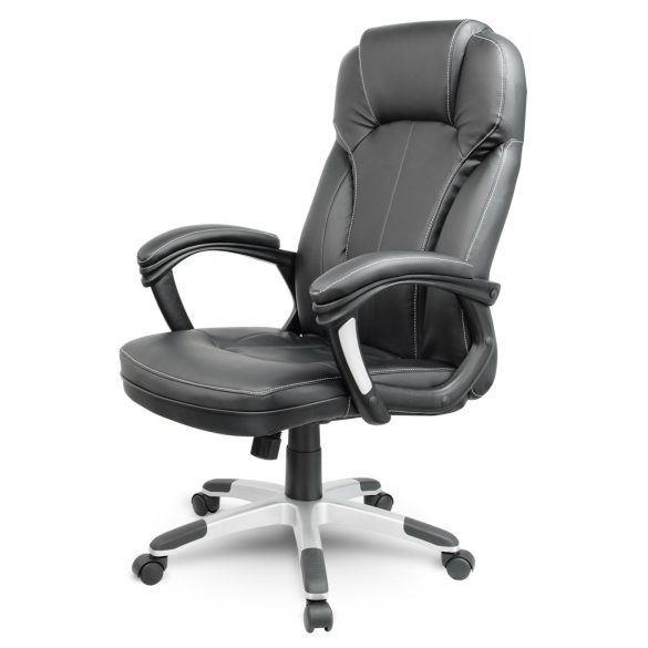 Irodai szék, Sofotel EG-222, fekete, 47-57 cm ülésmagasság, műbőr kárpitozás, hintamechanika, gumírozott kerekek