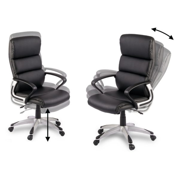 Irodai szék, Sofotel EG-228, fekete, 113-123 cm, 49-59 cm ülésmagasság, bőr kárpit, állítható, hintamechanika, gázliftes magasságállítás, gumírozott kerekek