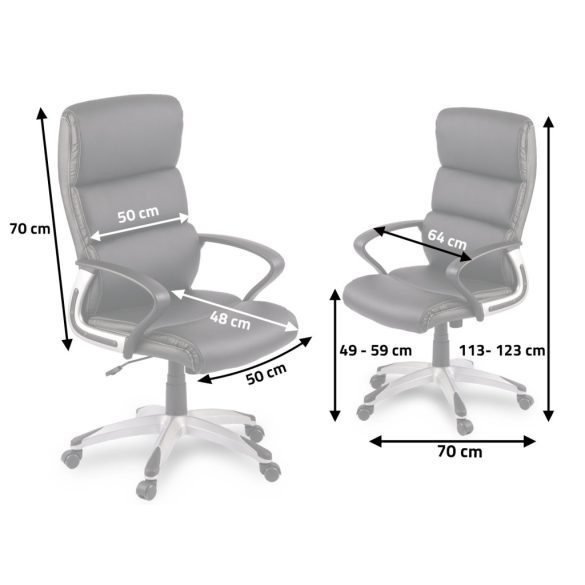 Irodai szék, Sofotel EG-228, fekete, 113-123 cm, 49-59 cm ülésmagasság, bőr kárpit, állítható, hintamechanika, gázliftes magasságállítás, gumírozott kerekek