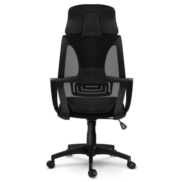 Irodai szék, Sofotel Praga, fekete, 118-128 cm, mikrohálós háttámla, állítható, hintamechanika, gázliftes magasságállítás, gumírozott kerekek