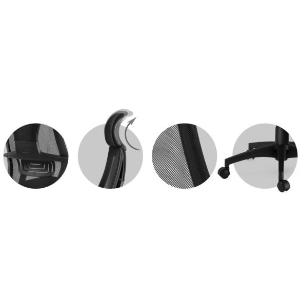 Irodai szék, Sofotel Praga, fekete, 118-128 cm, mikrohálós háttámla, állítható, hintamechanika, gázliftes magasságállítás, gumírozott kerekek