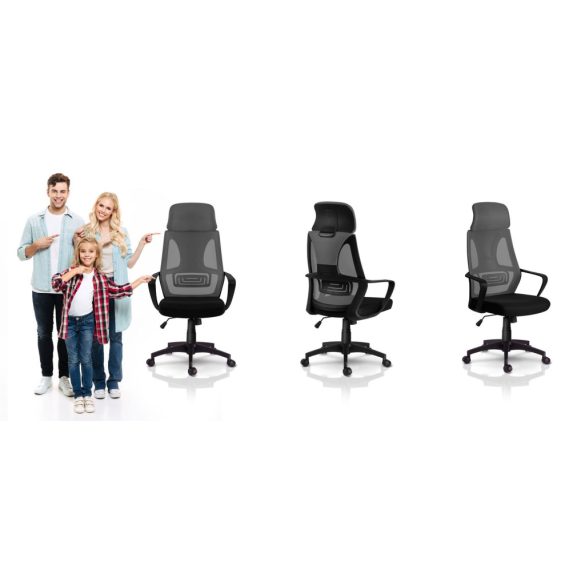 Irodai szék, Sofotel Praga, szürke, 118-128 cm, mikrohálós háttámla, állítható, hintamechanika, gázliftes magasságállítás, gumírozott kerekek