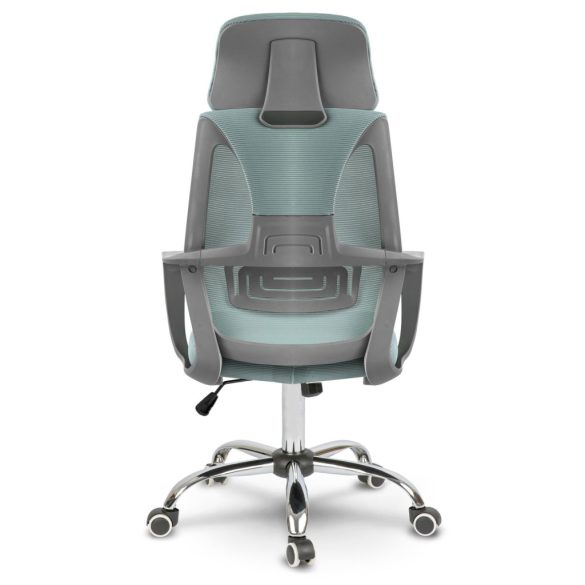 Irodai szék, Sofotel Praga, világoskék, 118-128 cm, mikrohálós háttámla, állítható, hintamechanika, gázliftes magasságállítás, gumírozott kerekek