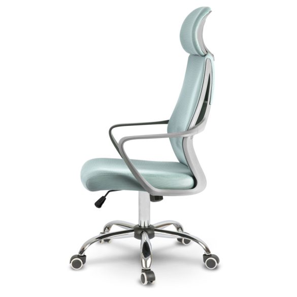 Irodai szék, Sofotel Praga, világoskék, 118-128 cm, mikrohálós háttámla, állítható, hintamechanika, gázliftes magasságállítás, gumírozott kerekek