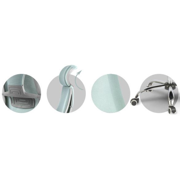 Irodai szék, Sofotel Praga, világoskék, 118-128 cm, mikrohálós háttámla, állítható, hintamechanika, gázliftes magasságállítás, gumírozott kerekek