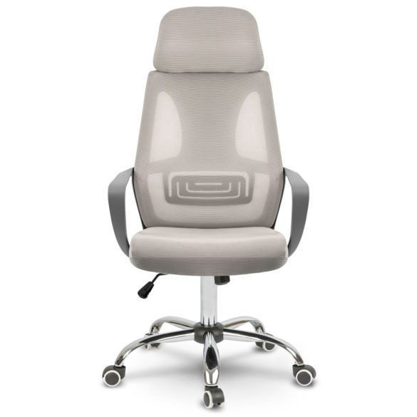 Irodai szék, Sofotel Praga, világosszürke, 118-128 cm, mikrohálós háttámla, állítható, hintamechanika, gázliftes magasságállítás, gumírozott kerekek