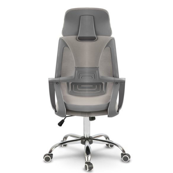 Irodai szék, Sofotel Praga, világosszürke, 118-128 cm, mikrohálós háttámla, állítható, hintamechanika, gázliftes magasságállítás, gumírozott kerekek