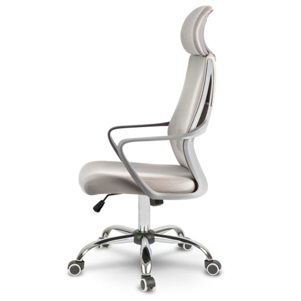 Irodai szék, Sofotel Praga, világosszürke, 118-128 cm, mikrohálós háttámla, állítható, hintamechanika, gázliftes magasságállítás, gumírozott kerekek